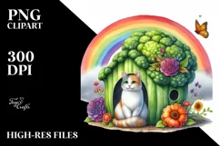 Colorful Watercolor Cat House Clipart\ Product Image 3