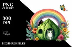 Colorful Watercolor Cat House Clipart Product Image 1