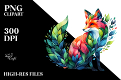 Vibrant Watercolor Fox Made of Plant Leaves PNG Product Image 2