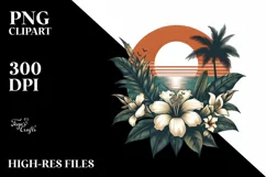 Sublimation Vintage Tropical Flower Sunset Tshirt Clipart Product Image 1