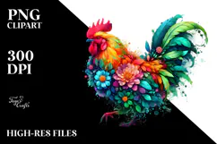 Vibrant Watercolor Chicken Abstract PNG Product Image 2