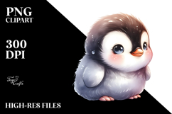 Digital Watercolor Cute Baby Penguin PNG Product Image 2