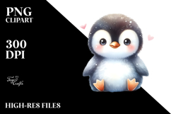 Digital Watercolor Cute Baby Penguin PNG Product Image 2