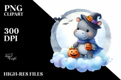 Cute Baby Hippo Halloween PNG Product Image 1