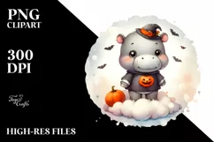 Cute Baby Hippo on Cloud for Halloween PNG Product Image 1