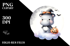 Cute Baby Hippo on Cloud for Halloween PNG Product Image 2