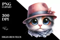 Expressive Shy Cat with Hat Caricature Clipart Product Image 3
