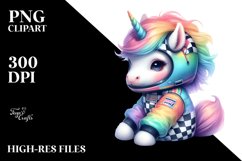 Colorful Baby Unicorn in Racer&#039;s Suit Product Image 1