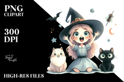 Excited Witch with Cat and Magic Potion, PNG Product Image 2