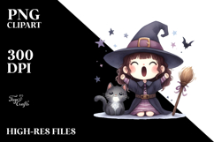 Excited Witch with Cat PNG Product Image 2