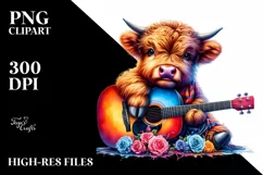 Colorful Baby Highland Cow with Guitar Product Image 1