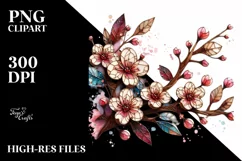 Stained Cherry Blossom Wooden | Sublimation | Clipart Product Image 1