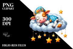 Whimsical Baby Cow Sleeping on Cloud Product Image 2