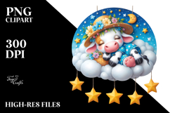 Cute Whimsical Baby Cow Sleeping on the Cloud Product Image 2