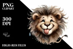 Funny Cute Lion Portrait | Watercolor Clipart Product Image 3