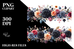 Black Roses Watercolor Horizontal Frame PNG Product Image 2