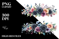 Abstract Black Roses Frame, Watercolor PNG Product Image 2