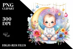 Cute Baby Moon Stars Clipart Product Image 1