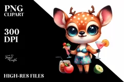 Baby Deer Beach Party with Cocktails | Clipart Product Image 3