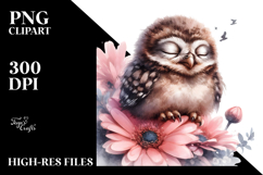 Digital Watercolor Cute Baby Owl PNG Product Image 2