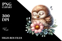 Digital Watercolor Cute Baby Owl PNG Product Image 2
