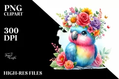 Vibrant Parrot in Cartoon-Style Watercolor | Clipart Product Image 3