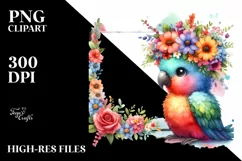 Vibrant Parrot Flower Crown Cartoon Clipart Product Image 1