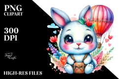 Vibrant Baby Rabbit with Hot Air Balloon, PNG Product Image 2