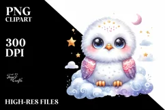 Smiling Baby Snowy Owl Stars Clouds Product Image 1