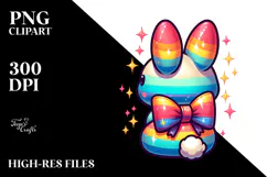 Colorful Retro Bunny with Gliterry Bow PNG Product Image 2