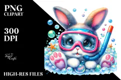 Vibrant Bunny Snorkeling PNG Product Image 2