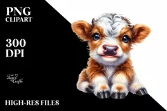 Smiling Baby Highland Cow on Star | Clipart Product Image 1