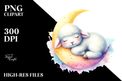 Vibrant Cute Lamb Sleeping on Moon Product Image 2