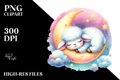 Vibrant Cute Lamb Sleeping on Moon Product Image 2