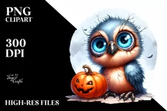 Baby Bird Holding Halloween Pumpkin PNG Product Image 3