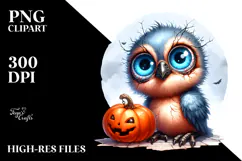 Baby Bird Holding Halloween Pumpkin PNG Product Image 2