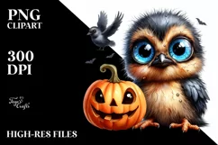 Baby Bird Holding Halloween Pumpkin PNG Product Image 3