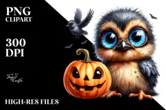 Baby Bird Holding Halloween Pumpkin PNG Product Image 2