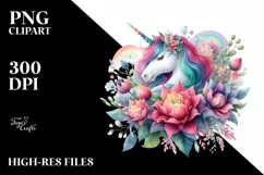 Colorful Unicorn Flower | Sublimation | Clipart Product Image 1