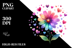 Colorful Watercolor Simple Flower with Heart Petals, PNG Product Image 2