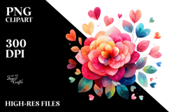 Colorful Watercolor Simple Flower with Heart Petals, PNG Product Image 2