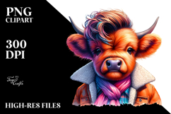 Cute Baby Highlandcow Posing, Vibrant Drawing PNG Product Image 2