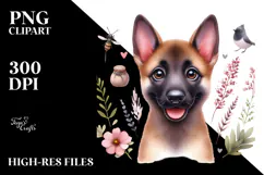 Watercolor Cute Malinois with Big Eyes, PNG Product Image 2