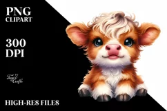 Smiling Baby Highland Cow on Star | Clipart Product Image 1