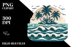 Vintage Tropical Island Waves, PNG Product Image 2