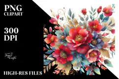 Colorful Red Flowers with Gold Insertions PNG Product Image 2