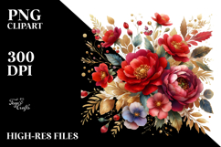 Colorful Red Flowers with Gold Insertions PNG Product Image 2