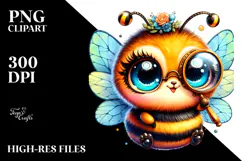 Crazy Cute Baby Bee with Monocle PNG Product Image 2