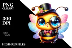 Crazy Cute Baby Bee with Monocle PNG Product Image 2