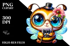 Crazy Cute Baby Bee with Monocle PNG Product Image 2